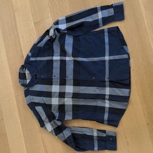Burberry Navy and Light Blue Plaid Casual Button Down Shirt